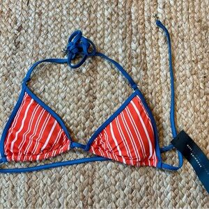 NWT Marc Jacobs Triangle Bikini Top Red White Stripe Teal Trim Size S